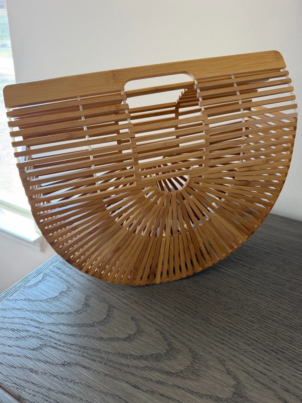 Handcrafted Bamboo Half-Moon Tote Bag in Natural Tan